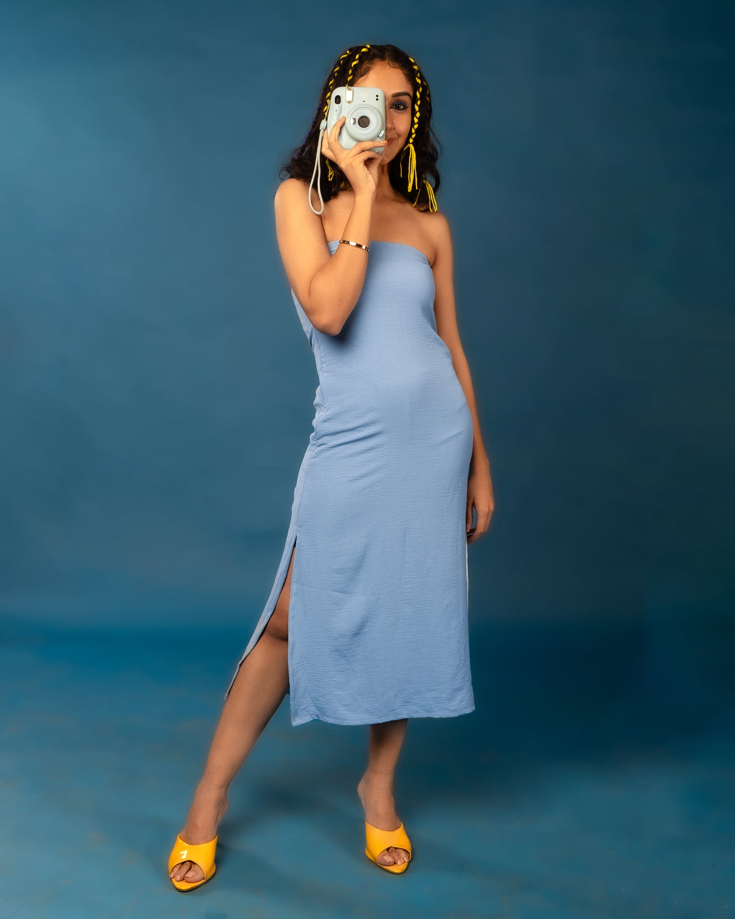 The Blue criss-cross tyed slit dress