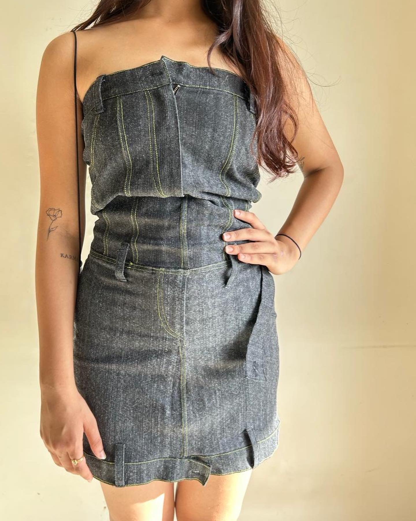 Black stonewash short denim dress